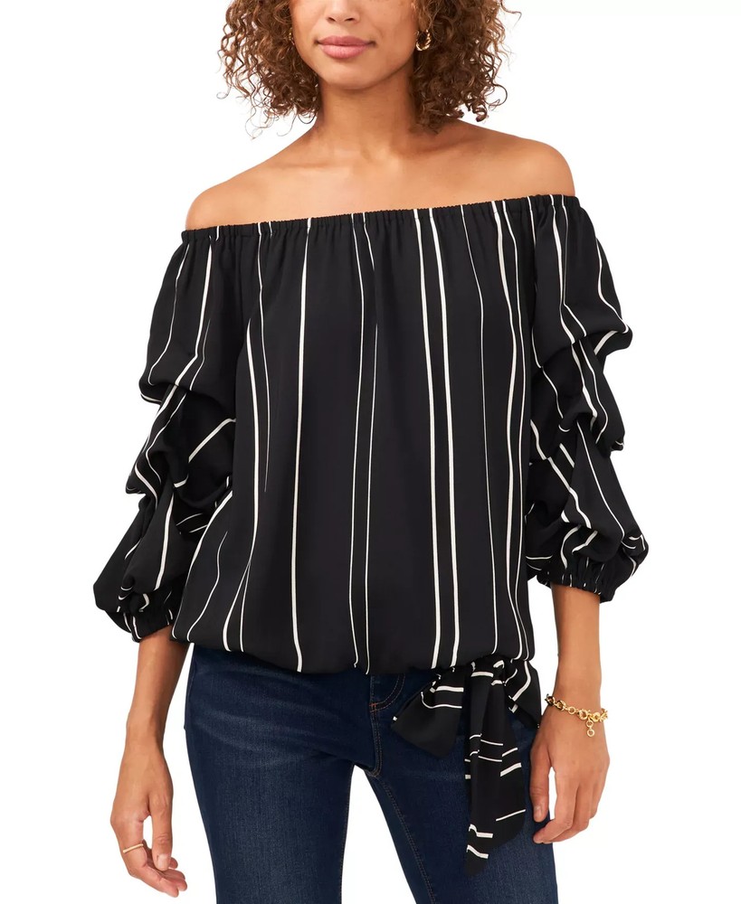 Vince Camuto Women's Top Sz XL Striped Off-The-Shoulder Bubble