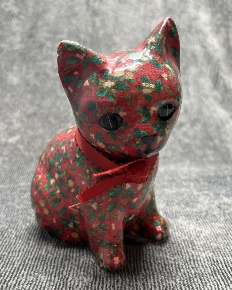 Vintage Hand-Painted Decoupage Cat Decor Collectible Figurine  