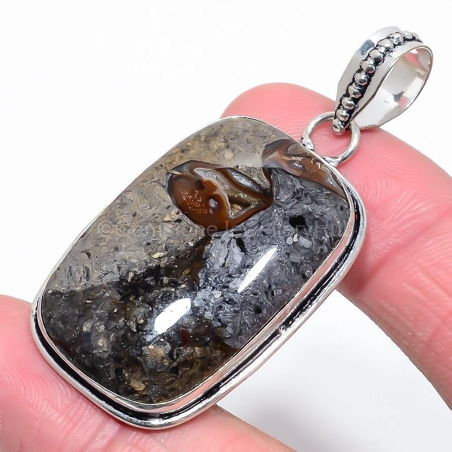 Cyber Monday Deal 925 Sterling Silver Boulder Opal Gemstone Channel Set Pendant-image