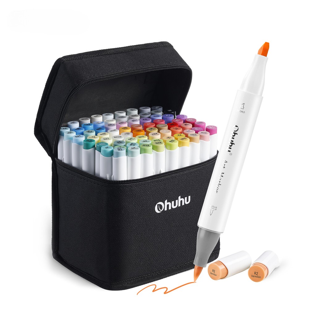 72-Color Dual-Tip Alcohol Art Markers Refillable Set for School & Crafting