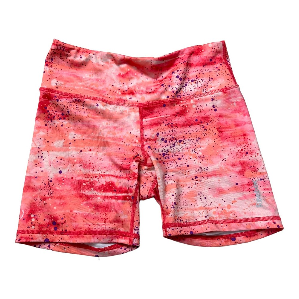Reebok Pink Ombre Paint Splatter Bike Workout Shorts Women's Size XS Extra Small
