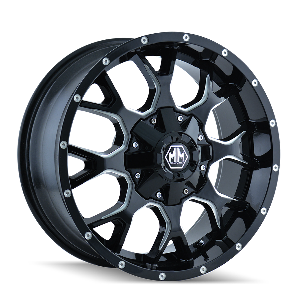 MAYHEM WARRIOR 8015 GLOSS BLACK MILLED 17X9 6-114.3/6-139.7 18MM 78.3MM