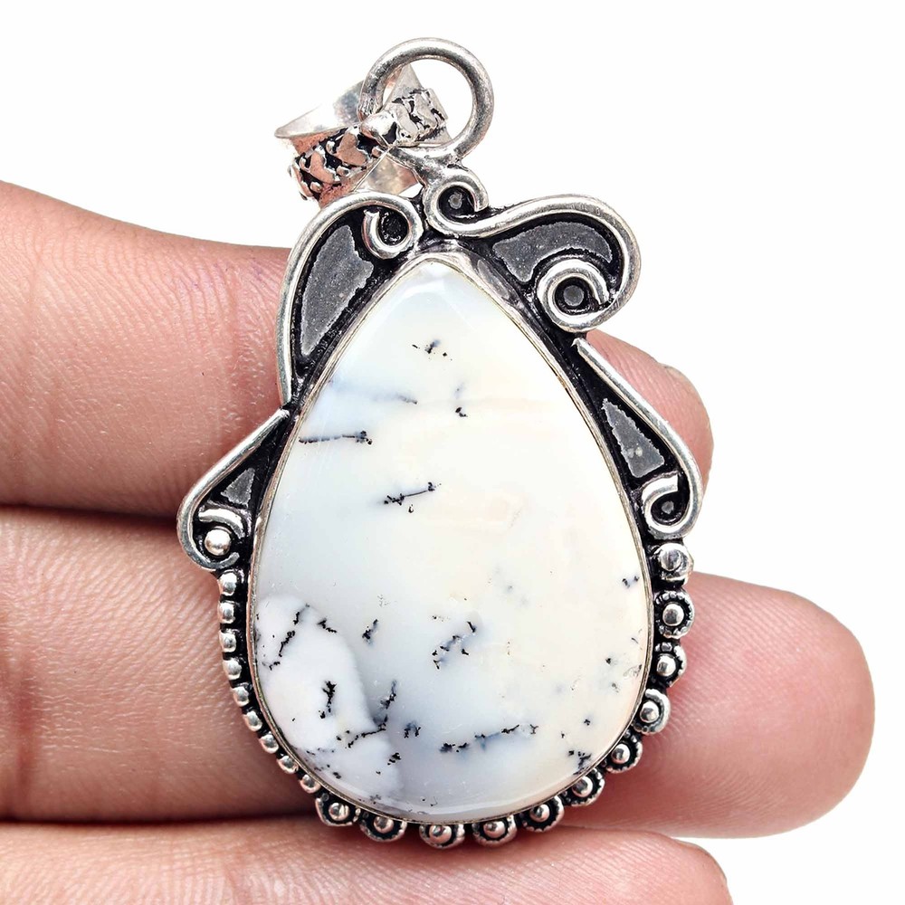 Dendritic Opal Pendant Handmade Silver Jewelry Gift For Her 2.25 Inch