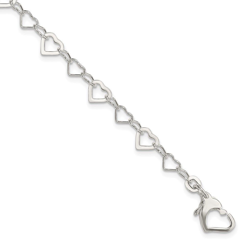 925 Sterling Silver Linked Heart Bracelet 7.5