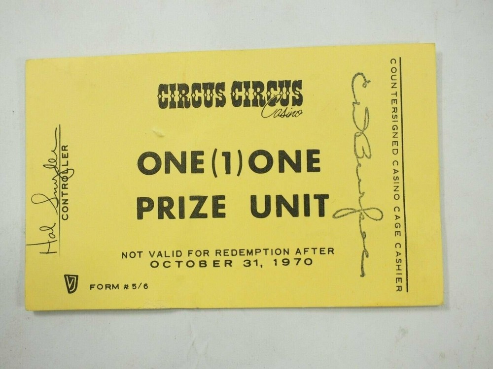 Circus Circus Casino Las Vegas One (1) One Prize Unit Voucher countersi Oct.1970-image