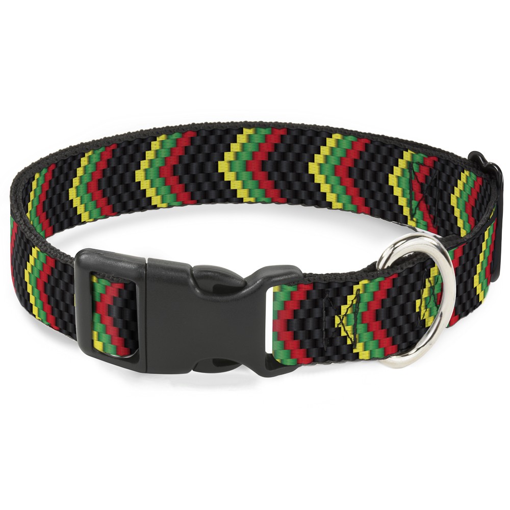 Plastic Clip Collar Chevron Weave Black/Rasta NARROW-Medium 8.5-12