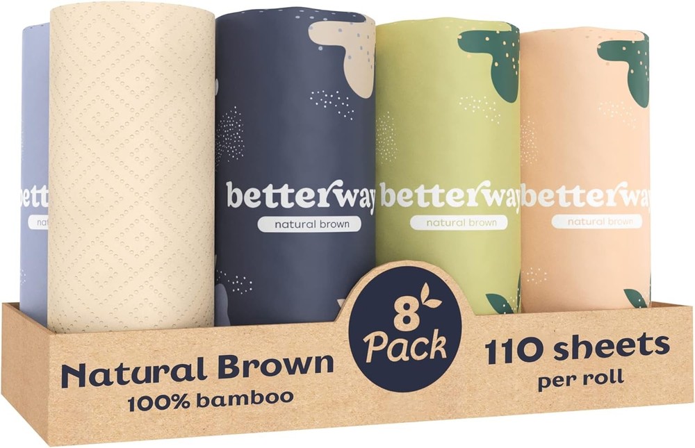 Betterway Bamboo Natural Brown Paper Towels 8 Rolls 110 Sheets Per Roll