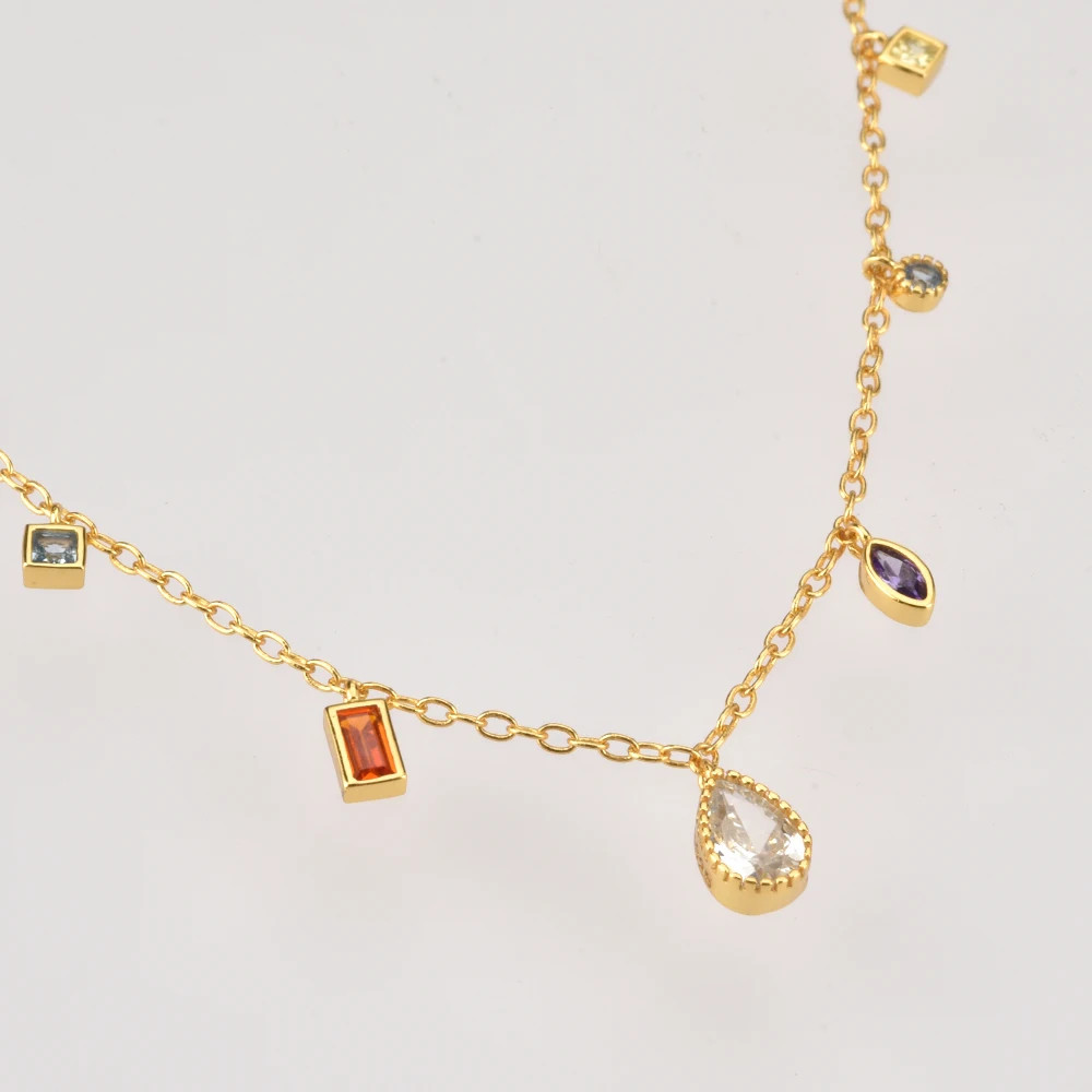 Winter  Silver Gold Zircon Charm Choker Necklace Long Chain 2*3mm 4*6mm  Women