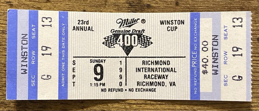 NASCAR Richmond 1990 Ticket Stub Winner Dale Earnhardt