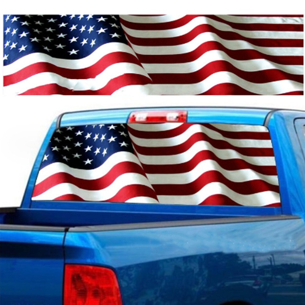 1pc American Flag Waving Rear Window Decal Wrap Tint Print for Trucks & SUVs - Patriotic Graphic Design