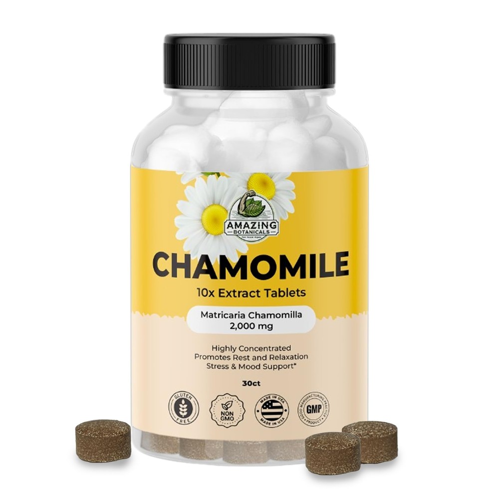 Organic Chamomile Extract Tablets - Matricaria Chamomilla Plant-Based Supplem...