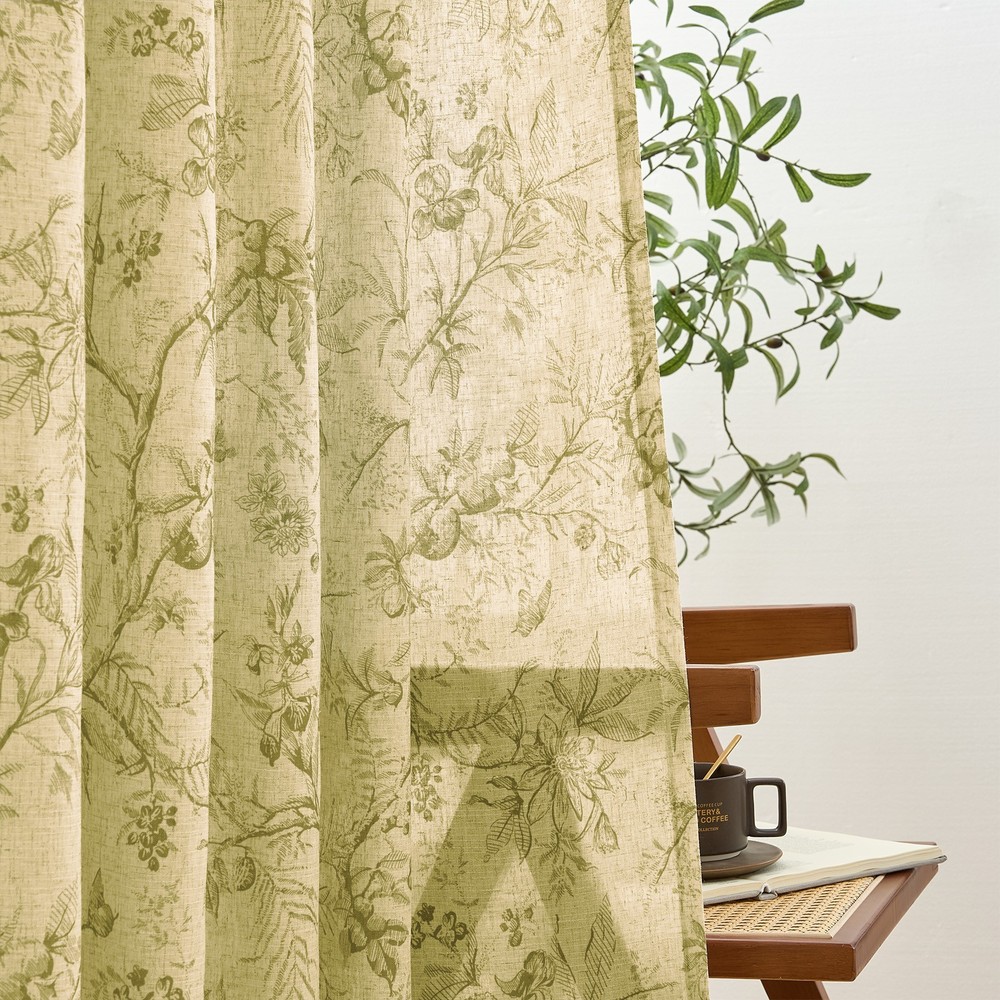 JINCHAN Floral Linen Curtains Light Filtering Semi Sheer Clearance Sale Set-image