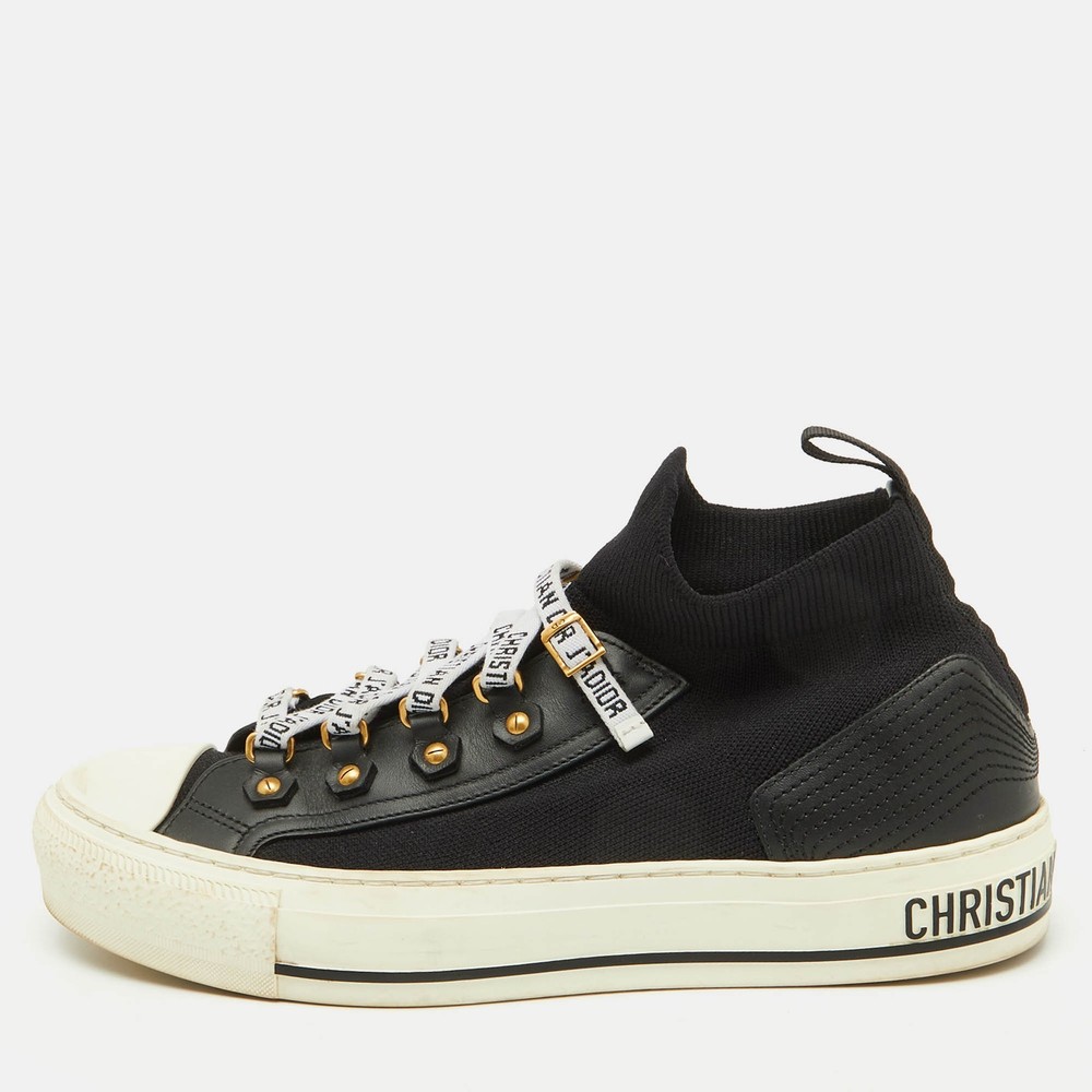 Dior Black Knit and Leather Walk'n'Dior Sneakers Size 38