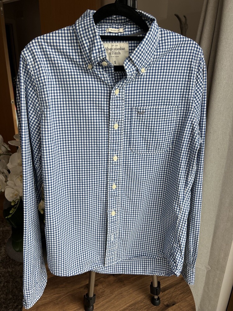 ABERCROMBIE & FITCH Men's Shirt  Size S Muscle Fit Blue White Long Sleeve Check