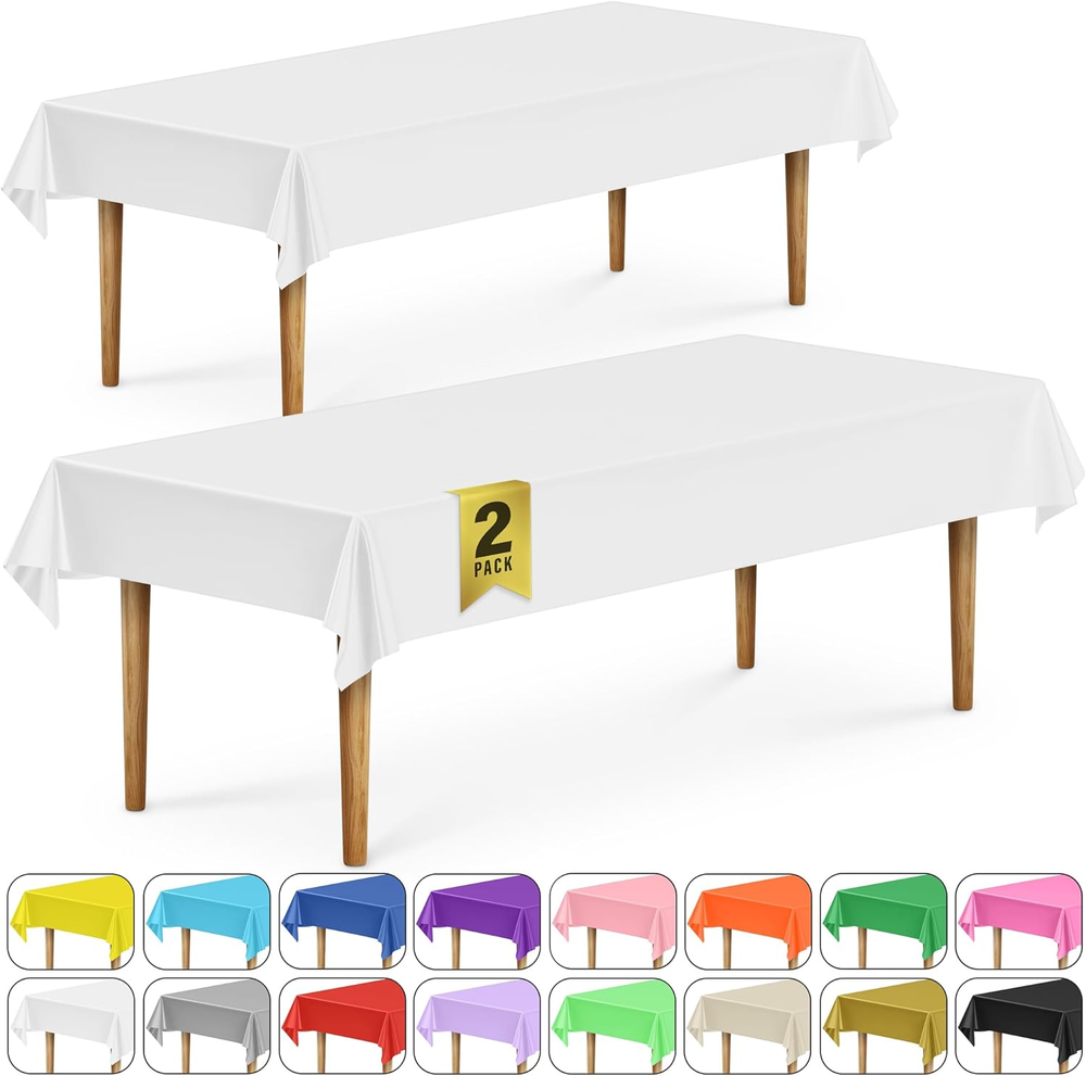 2 Rectangular Tablecloths Bpa-Free Plastic, 54 X 108 Inch, Dining Table Cover Cl