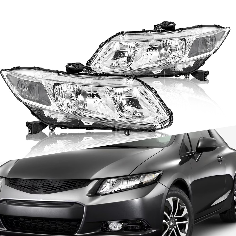 For Honda Civic 2/4 Door 2012 13 Headlights Assembly Pair Clear Lens Replacement