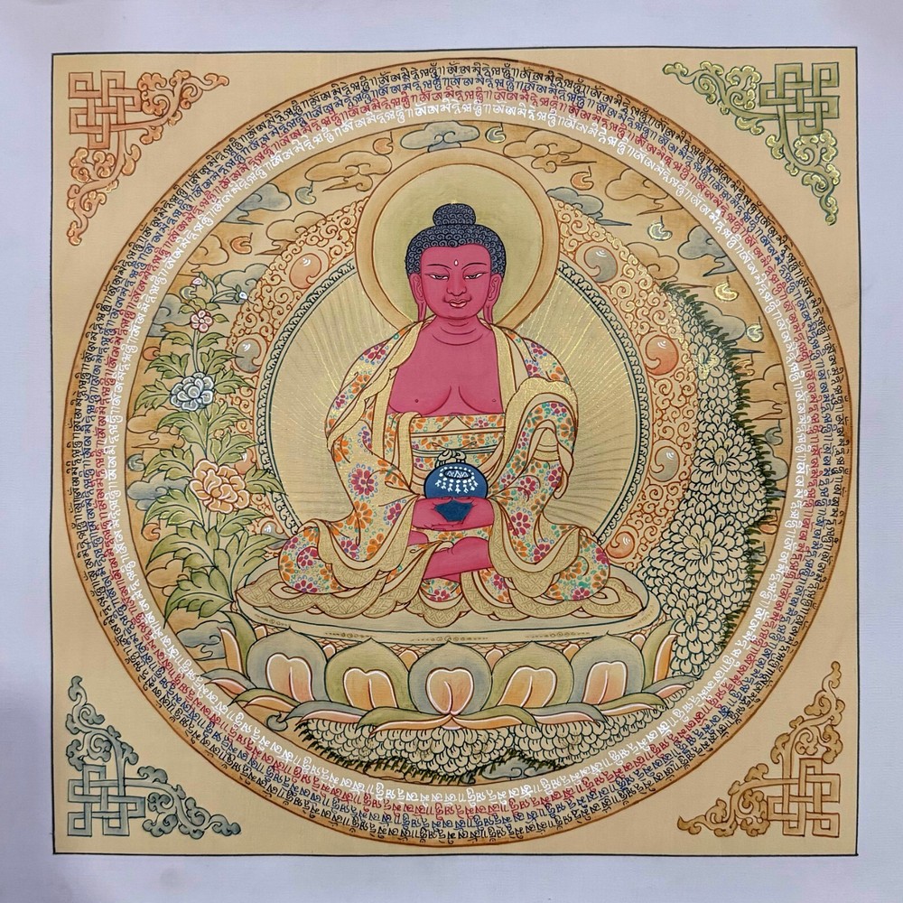 24k Gold Best Quality Amitabha Buddha Mantra Mandala Thangka
