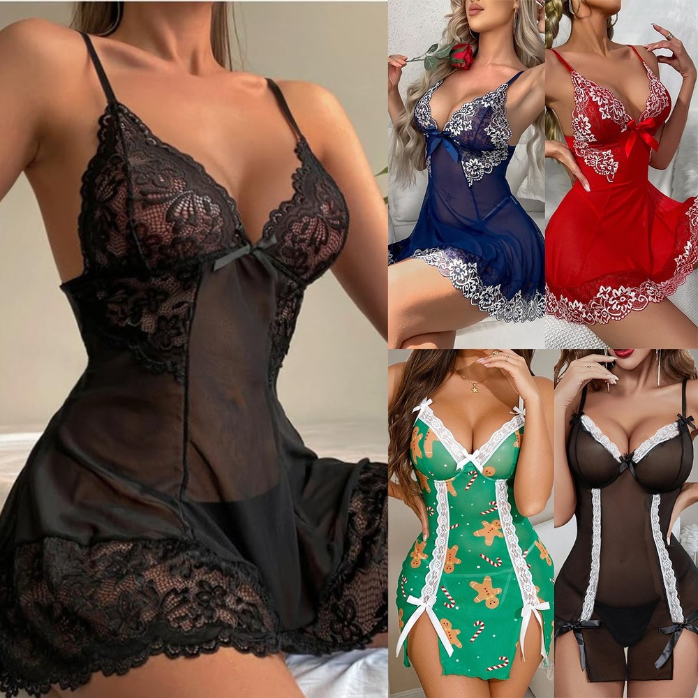 Women's Sexy-Lingerie Babydoll Sleepwear Underwear Lace Dress G-String Nightwear
