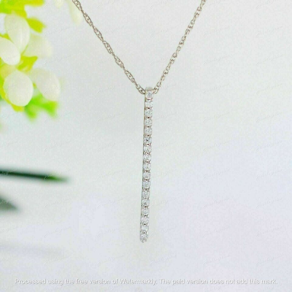 1Ct Round Diamond Vertical Bar Pendant in 14K White Gold