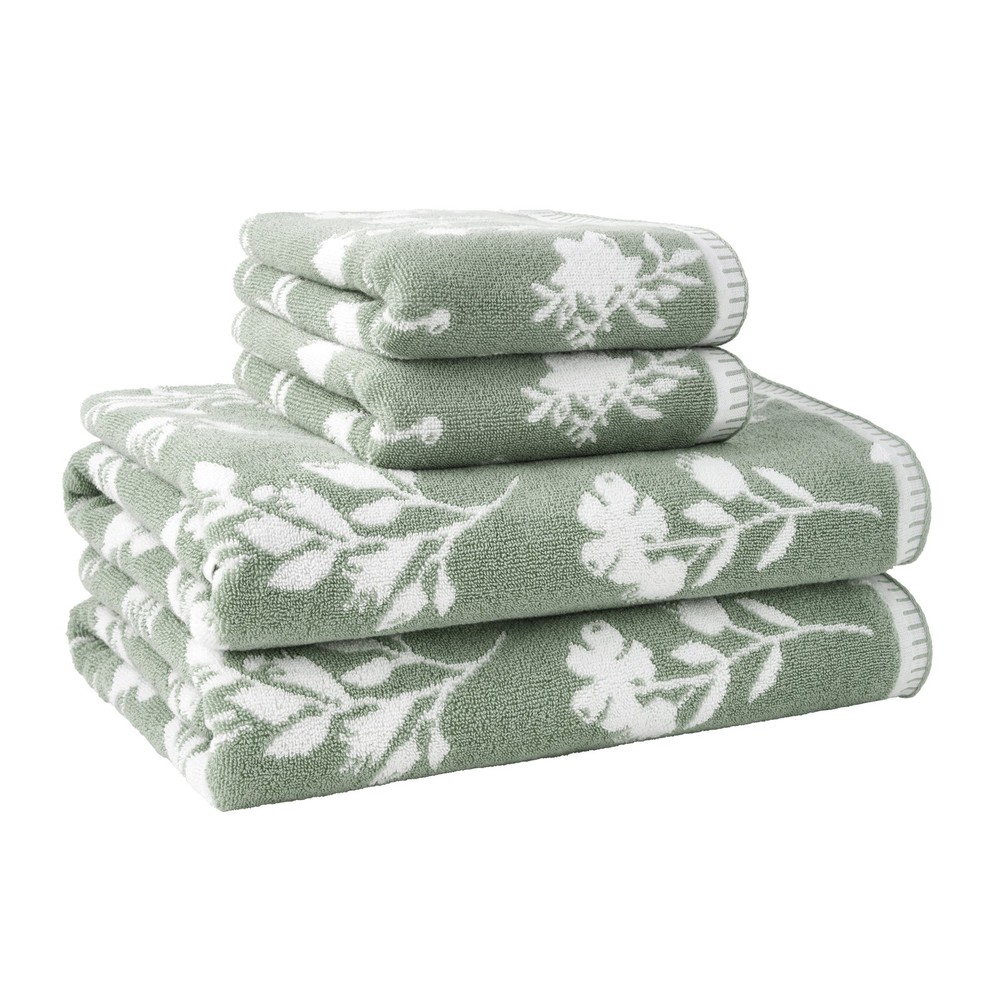 4-Pack Sage Green Towel Set with 2 Bath and 2 Hand Towels by Drew Barrymore