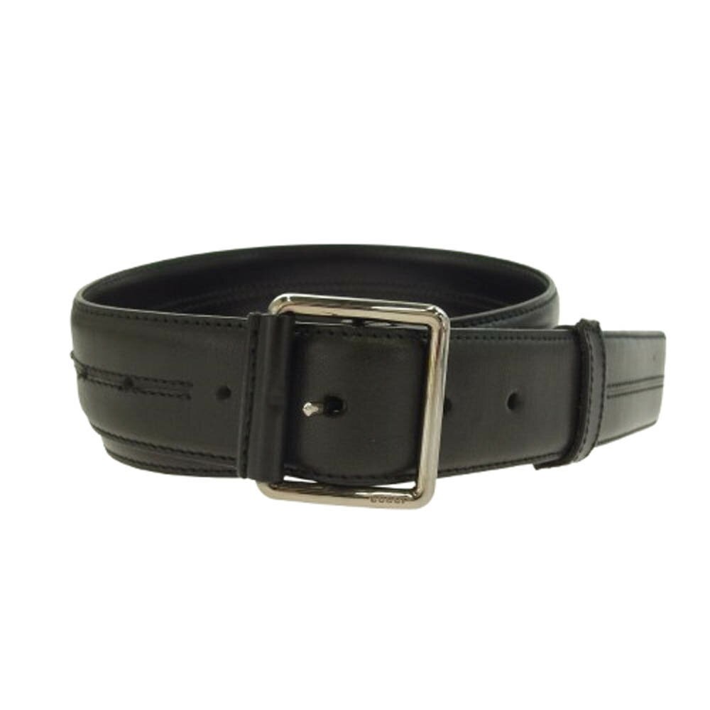 GUCCI Men's Black Leather Belt with Silver Buckle Authentic Made in Italy