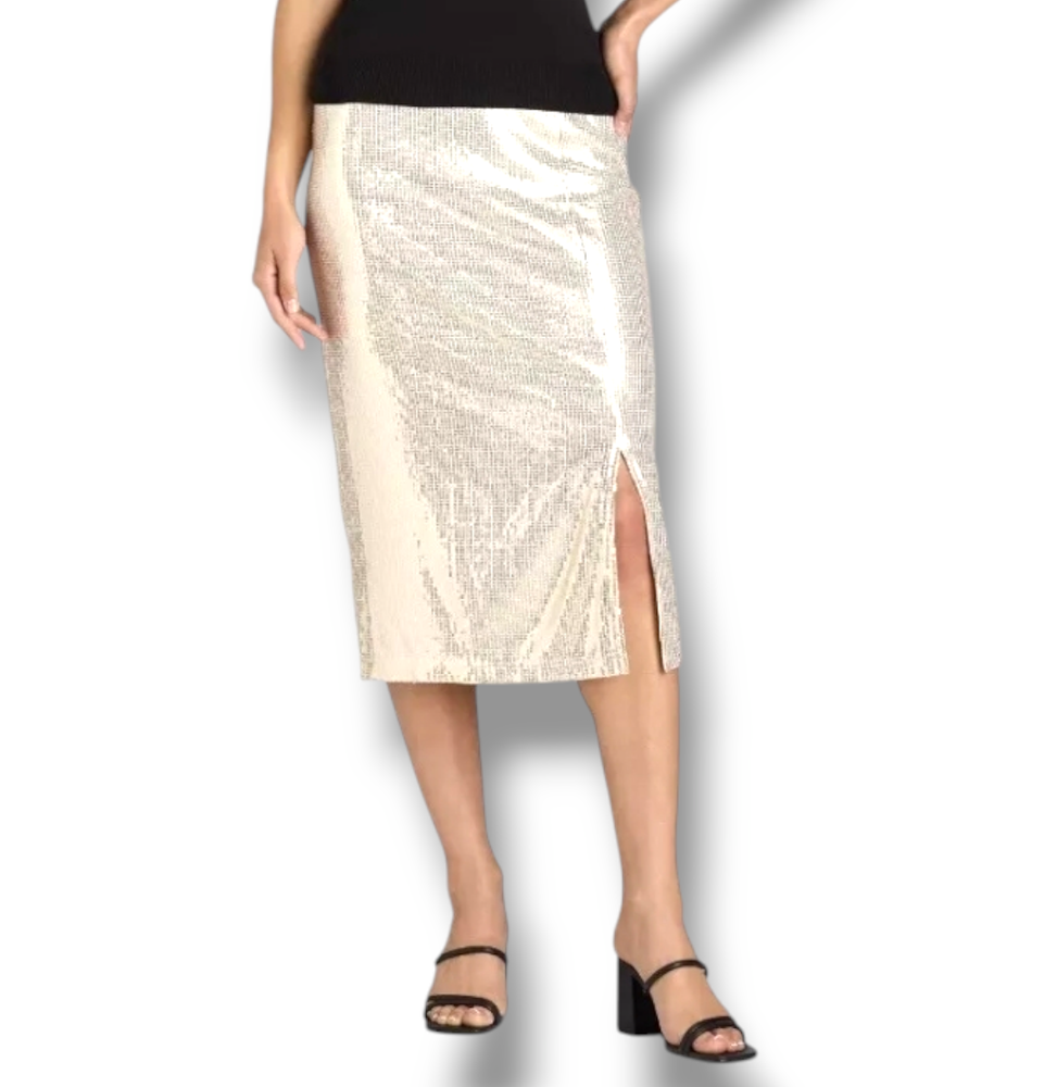Small Size 4-6 Time and Tru Sequin Skirt with Side Slit in Champagne NWT