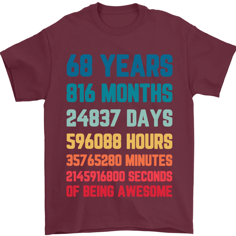68th Birthday 68 Year Old Mens T-Shirt 100% Cotton