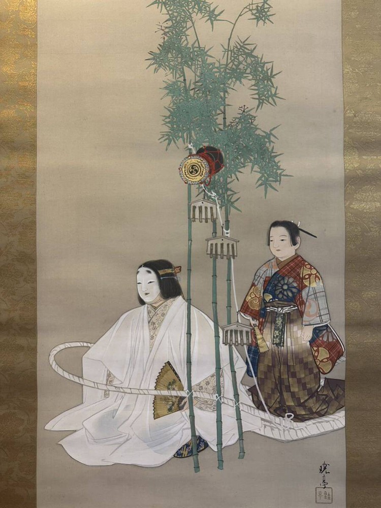 Shin-Work Mano Kaitei Beautiful Painting Old Hanging Scroll Handwritten Silk Jap