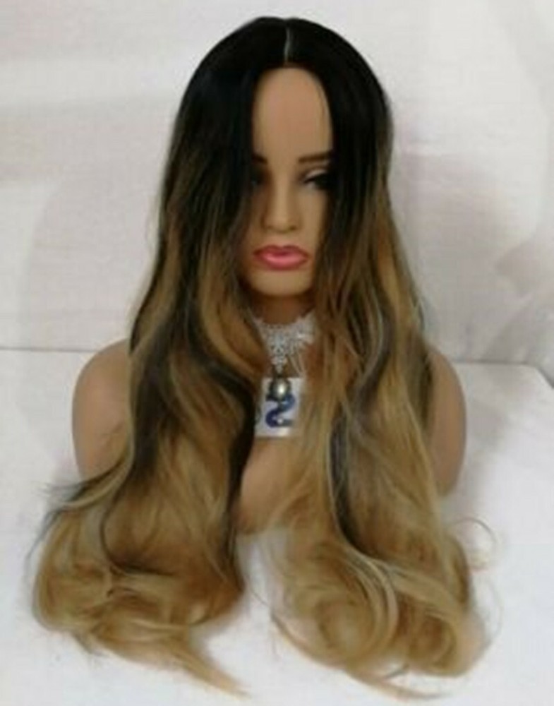 Long Curly Synthetic Brown Blonde Water Wave Curly Mixed Ombre Full Made-Machine