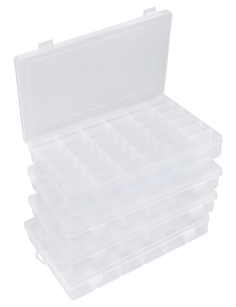 36-Grid Clear Plastic Bead & Tackle Organizer Box 4-Pack Holds 3600 Items