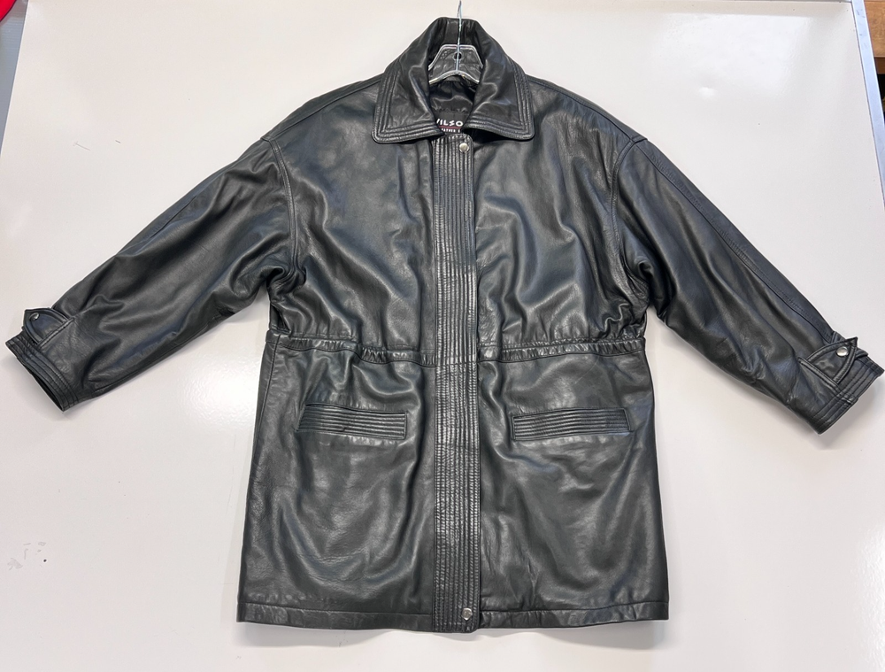 Wilsons Leather Jacket Mens Medium Black Zip Front Car Coat 100% Leather