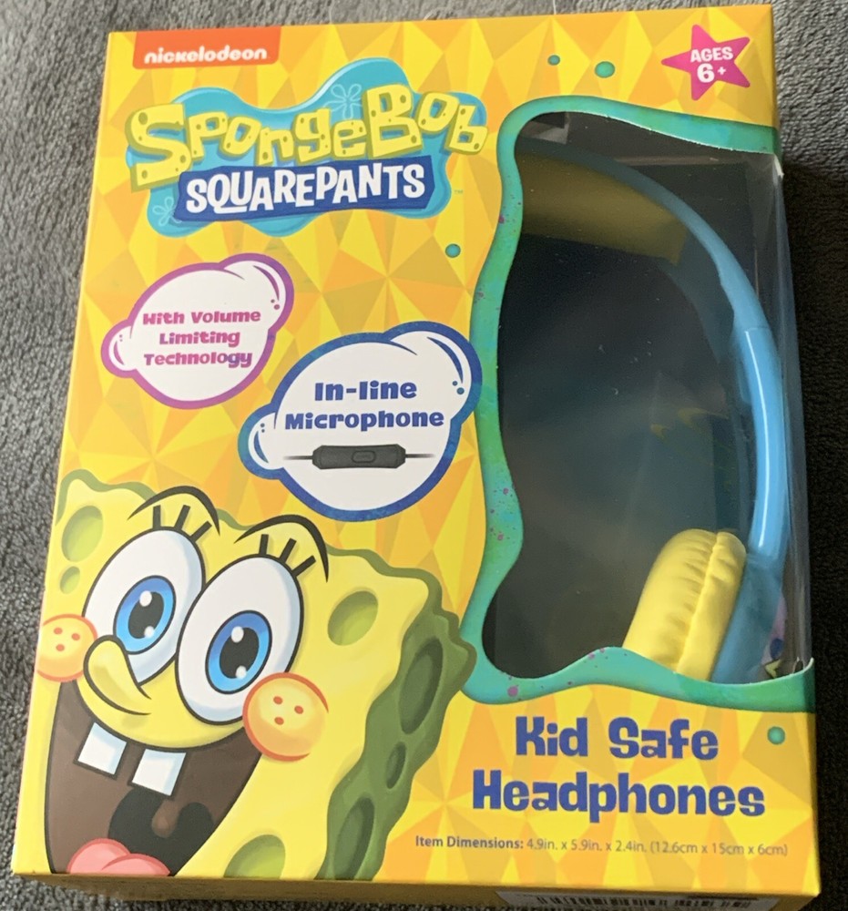 SPONGEBOB Kid Safe Headphones! In-Line Microphone #HP-0072-SPONGEBOB