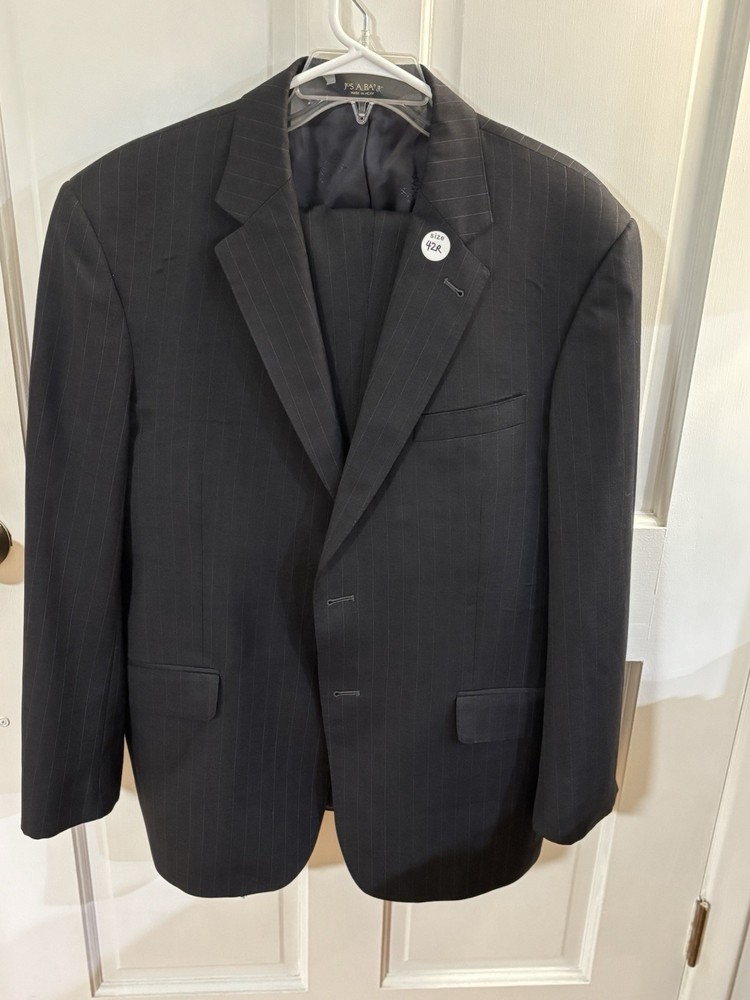 Jos A. Bank Men’s 2-Piece Wool Suit 42R Jacket 35/30 Pants Gray Pinstripe