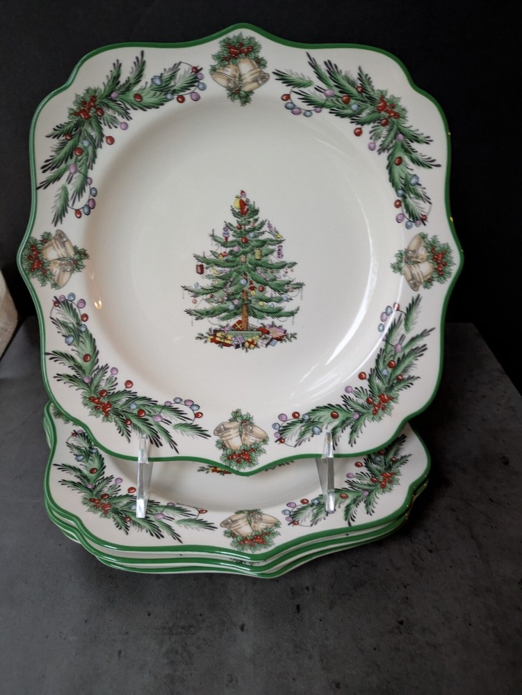 4 Spode Christmas Tree Garland Square Salad Dessert  Plates 9
