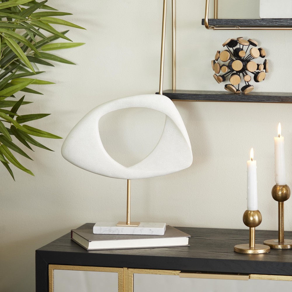 White Polystone Cut-Out Abstract Decorative Sculpture with