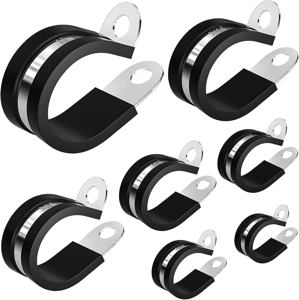 80 Pcs 7-Size 304 Stainless Steel Black Cable Clamps Assortment Kit
