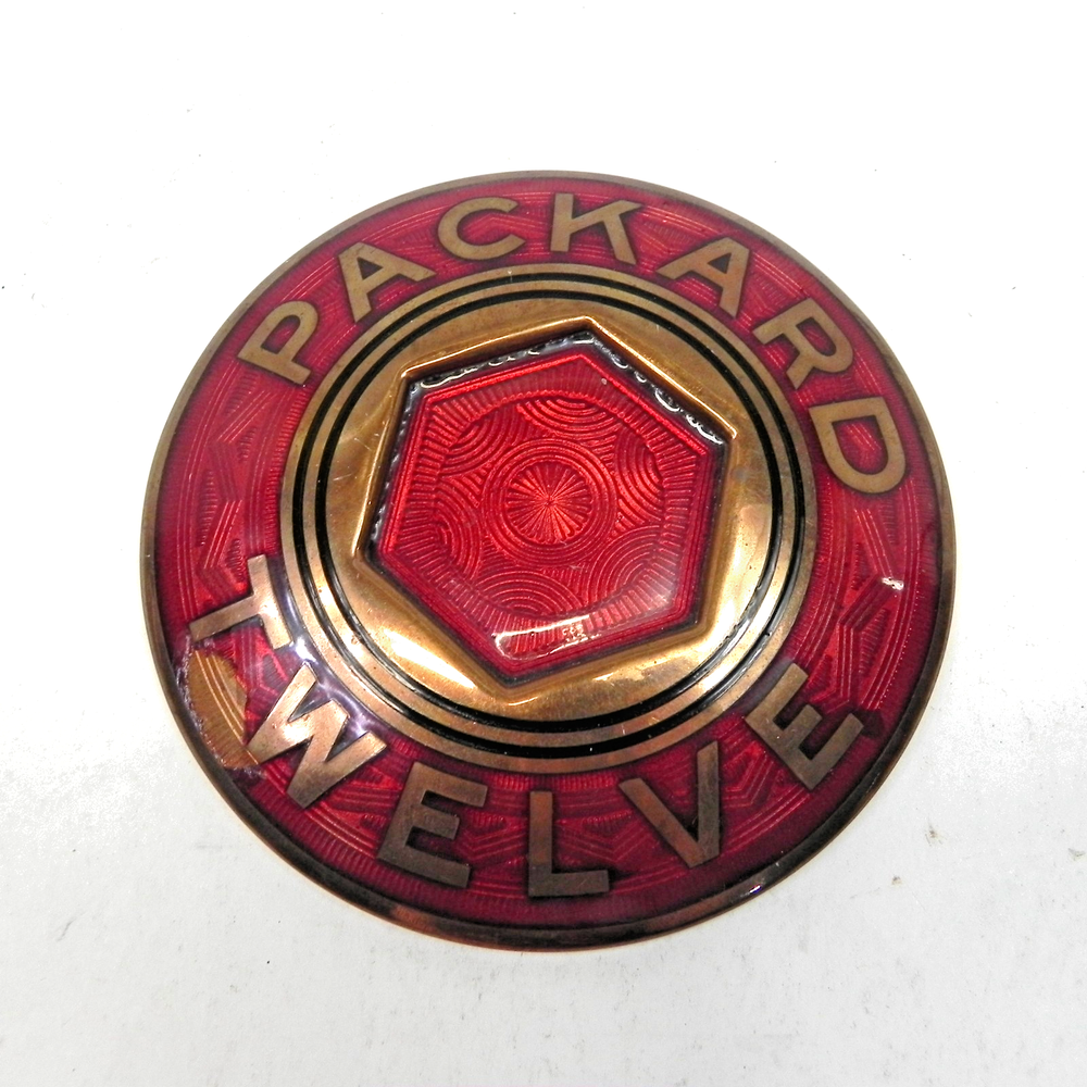 1933-34-35-36-37-38-39 PACKARD V-12 TWELVE CLOISONNE HUBCAP EMBLEM RED COPPER