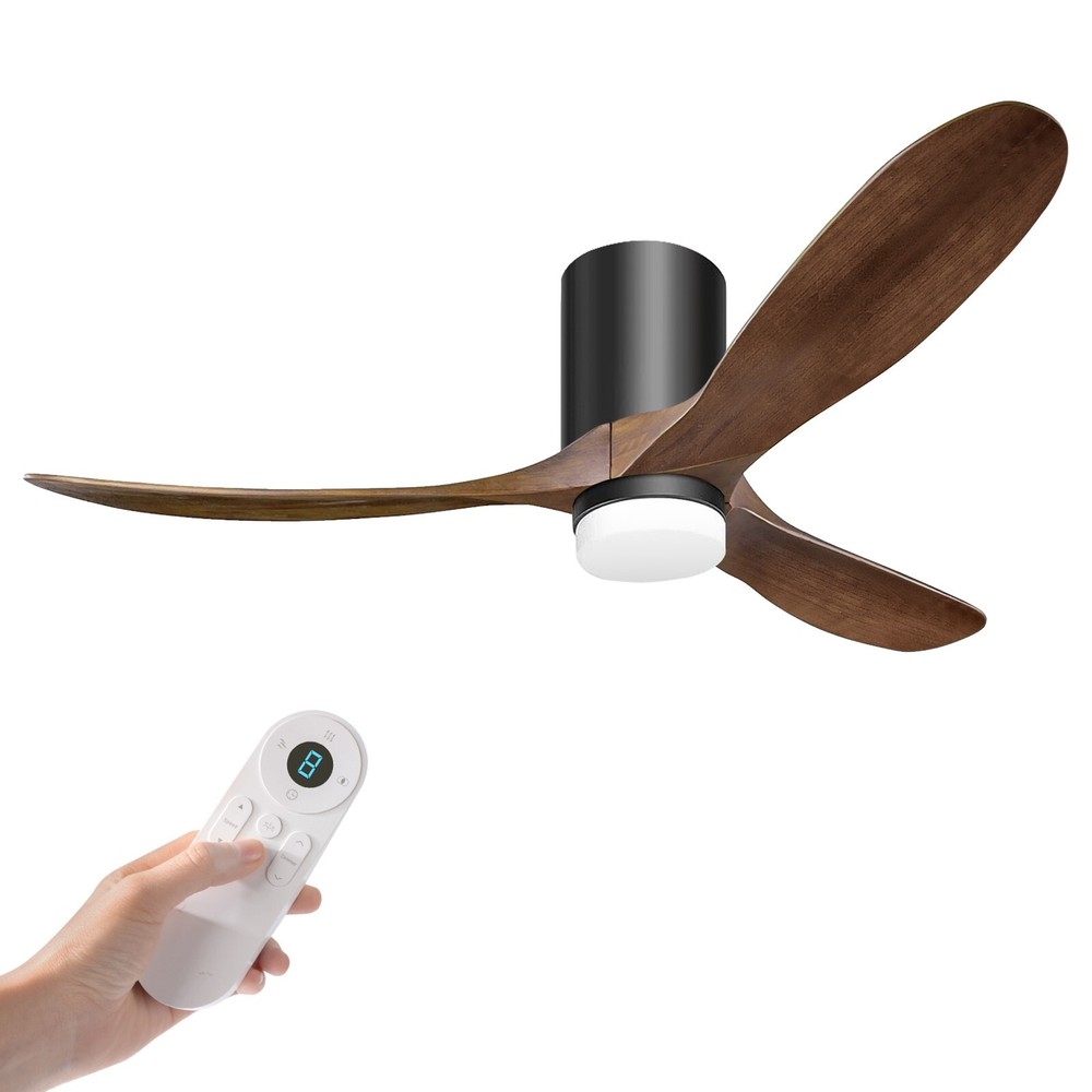 52'' Ceiling fan with lights, solid wooden blades, flush mount for low ceilings