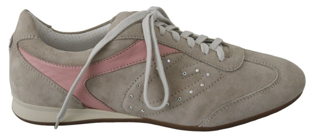 ALBERTO GUARDIANI Shoes Khaki Pink Crystal Sneakers Lace-Up Women's EU37 / US6.5