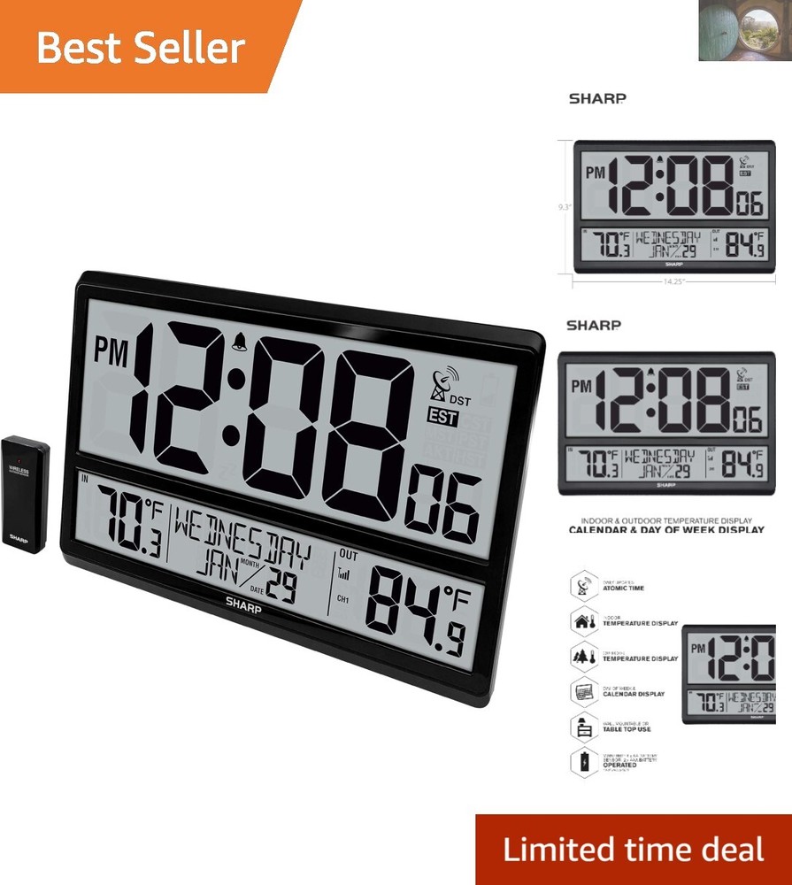 Battery-Operated Atomic Clock with Large 4-Inch Display and Temperature Reading