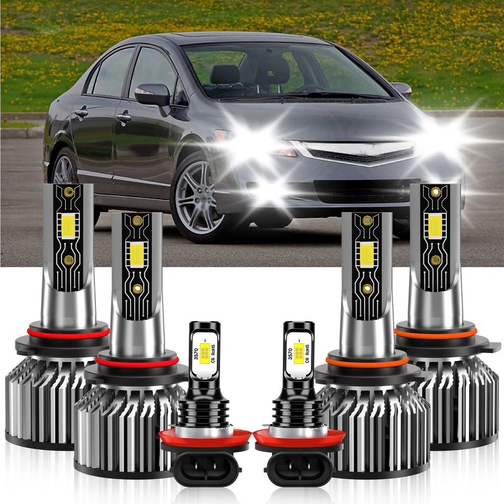 For Acura CSX 2006-2011 6x LED Headlight High Low Beam + Fog Light Bulb Kit