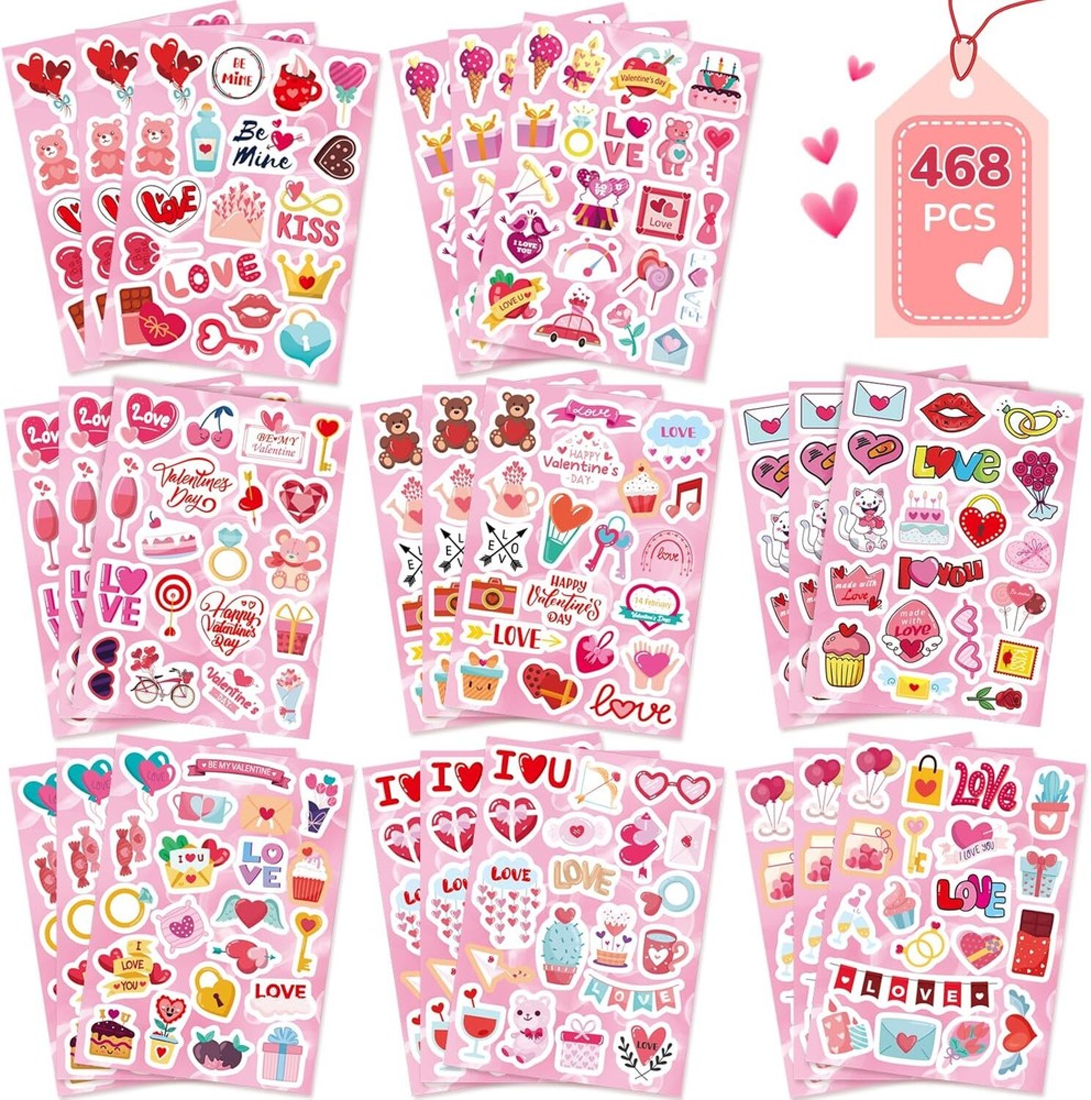 468-Piece Colorful Valentine Stickers for Kids, Perfect for Heart Day Celebrations