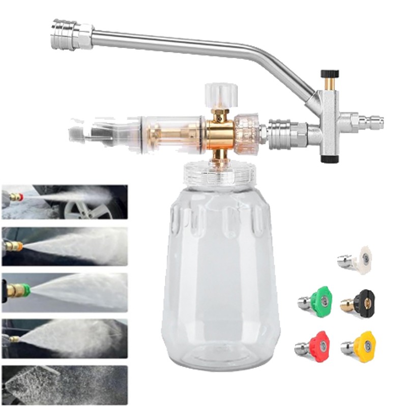 Foam Cannon with 1/4 Inch Quick Connector & 5 Nozzle Tips, 1L Capacity  