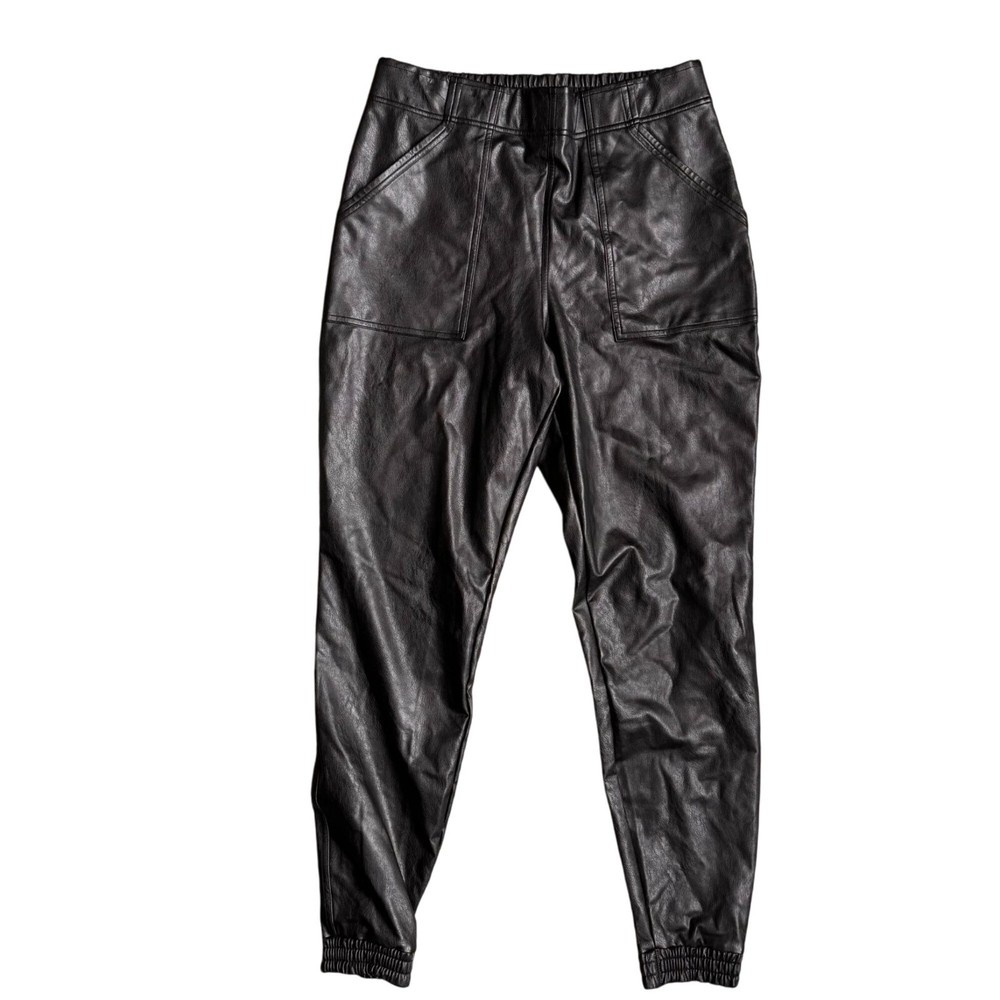 Spanx Vegan Faux Leather Jogger Pants with Utility Pocket Size Large in Noir Black 20283
