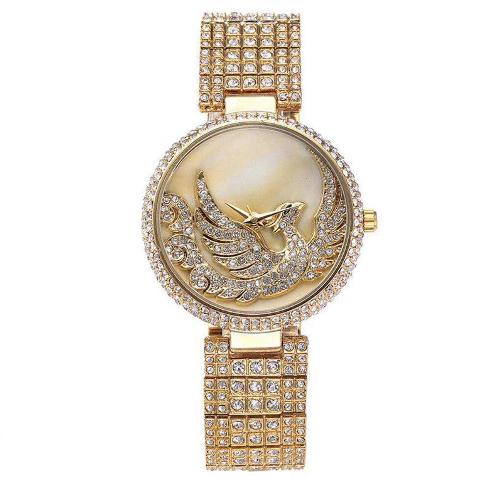 Elegant Phoenix Bird Full Drill Quartz Watch with Spiral Crown and Alloy Buckle