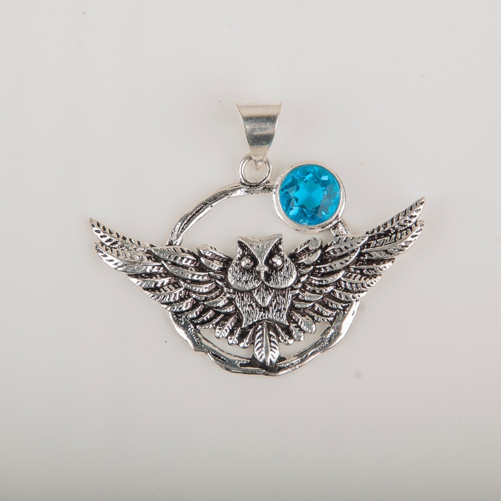 Anniversary Gift For Her Natural Swiss Blue Topaz Pendant Boho 925 Silver