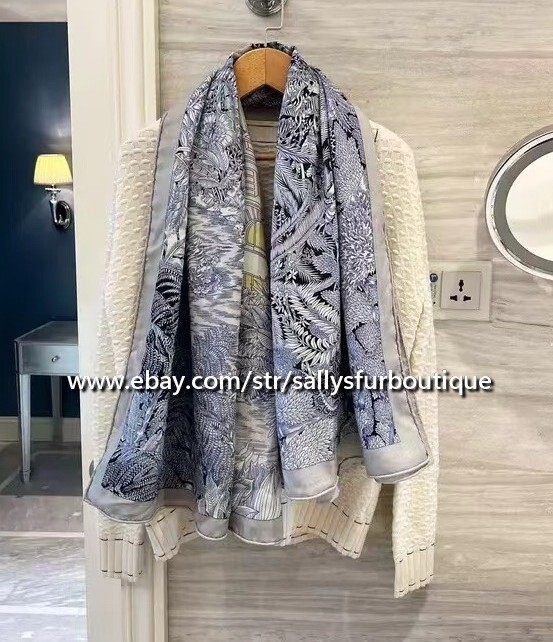Sallys 70% Cashmere & 30% Silk Wrap Scarf Garden Print Double Face Shawl 53