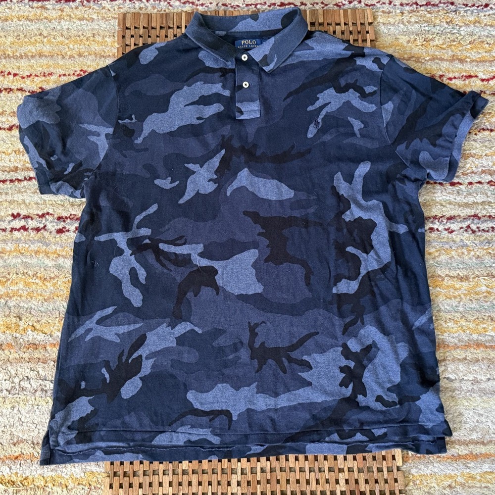 Polo Ralph Lauren Blue Camo Pique Golf Shirt Men's Size 2XL XXL