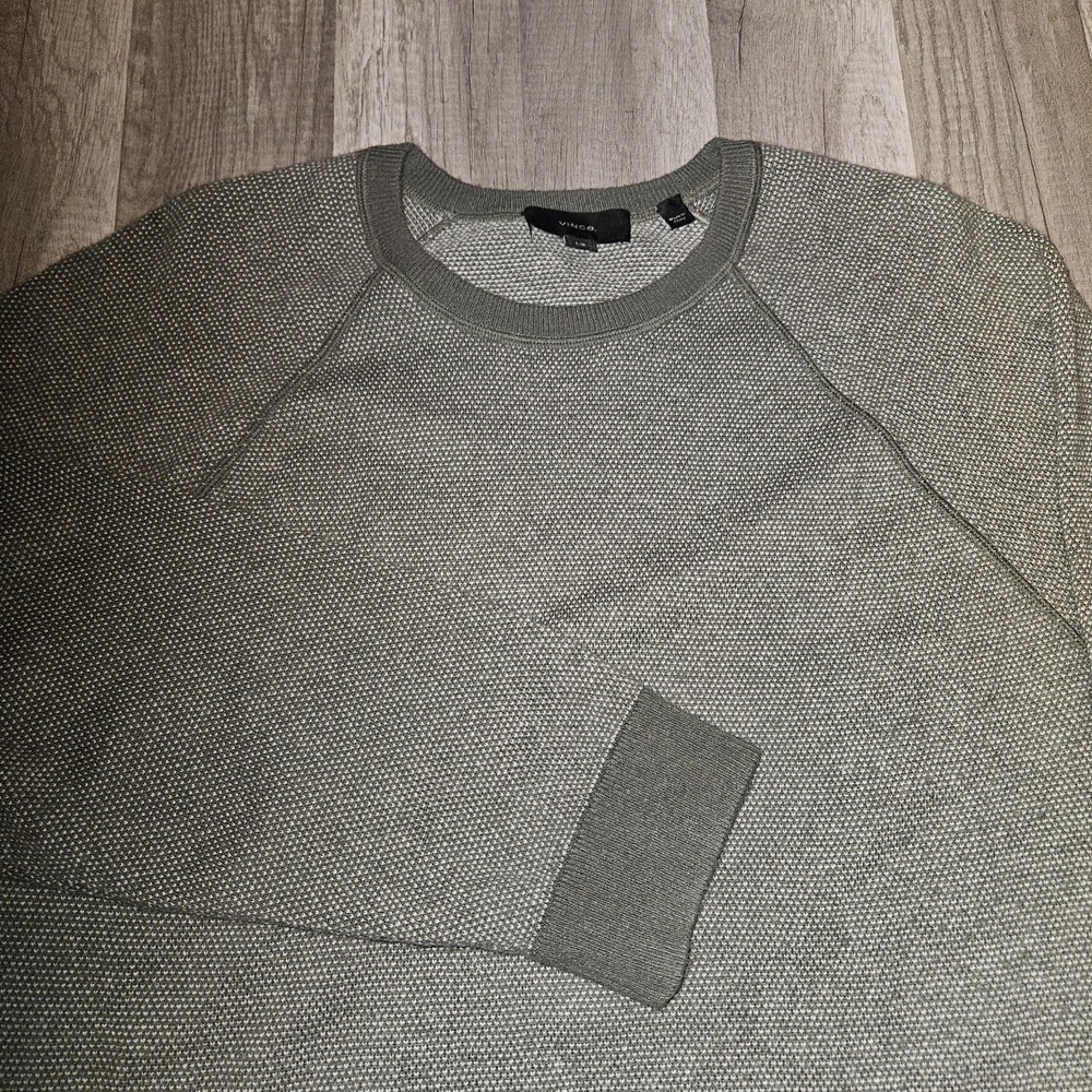 VINCE CASHMERE Blend CREWNECK Birdseye RAGLAN MEN SWEATER L GRAY Soft