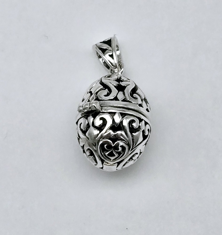 Vintage Sterling Silver Floral Locket Egg Drop Pendant 5.5g